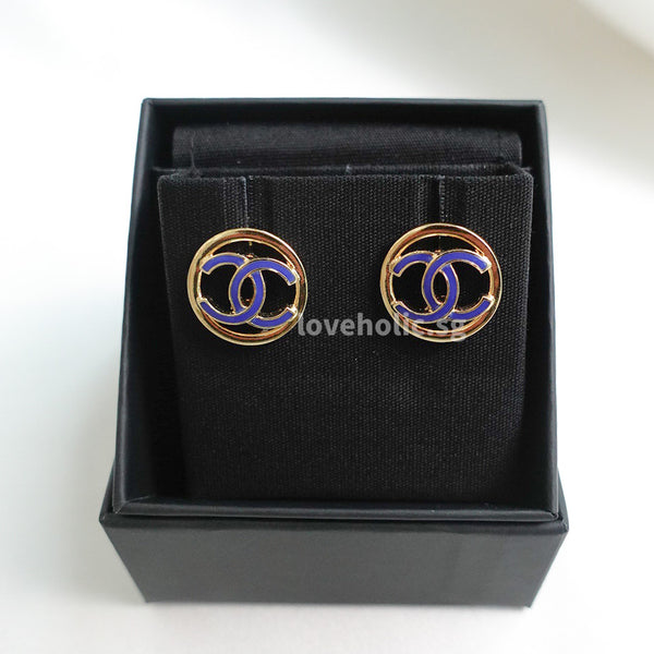 Chanel CC Round Stud Earrings in Blue  |